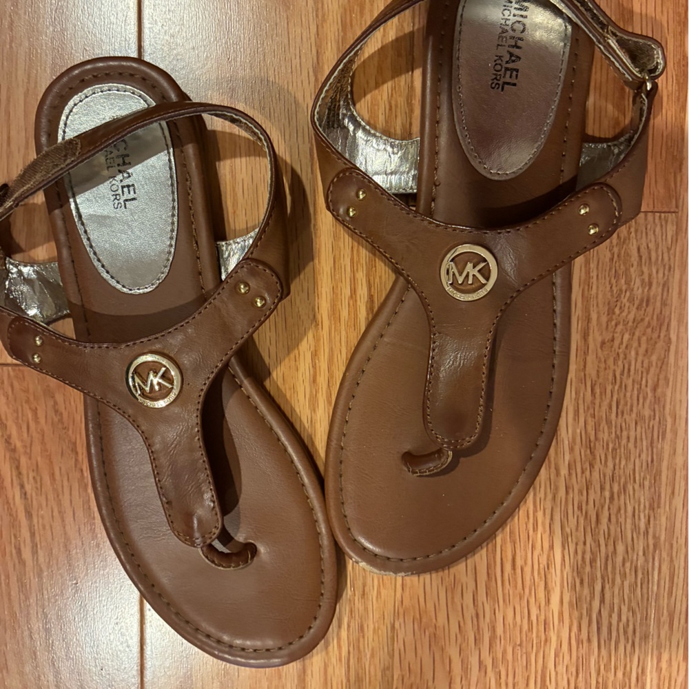 Michael Kors Leather Sandals with Gold Logo